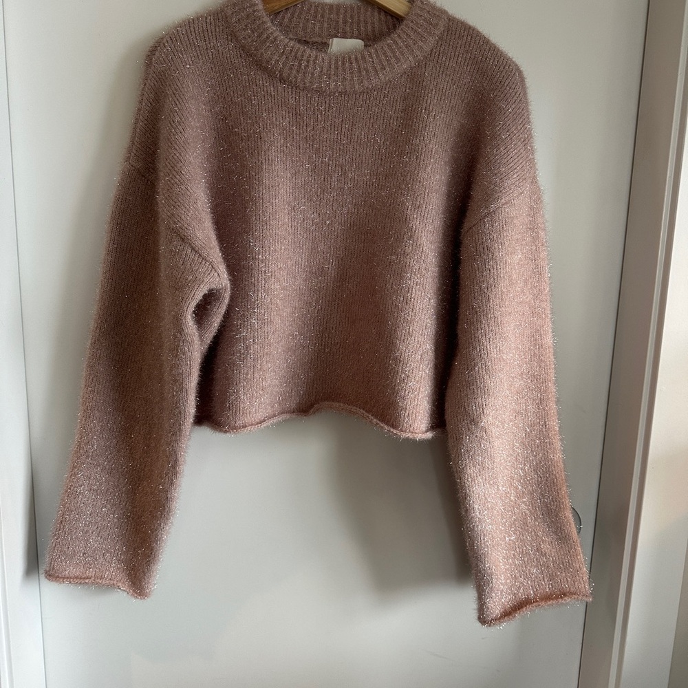 H&M Pink Crew Neck Cropped Sweater